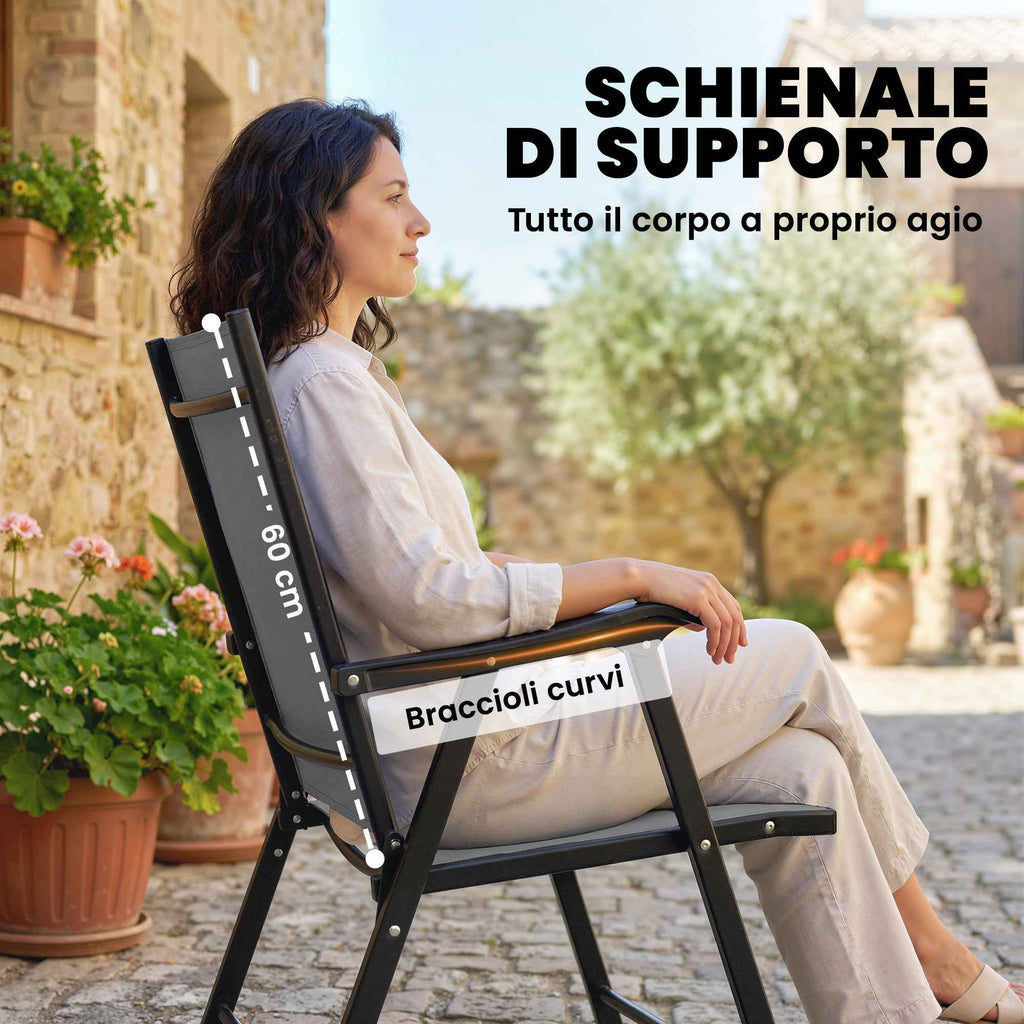 Outsunny Set of 2 Folding Chairs with High Back and Armrests, Light Grey
