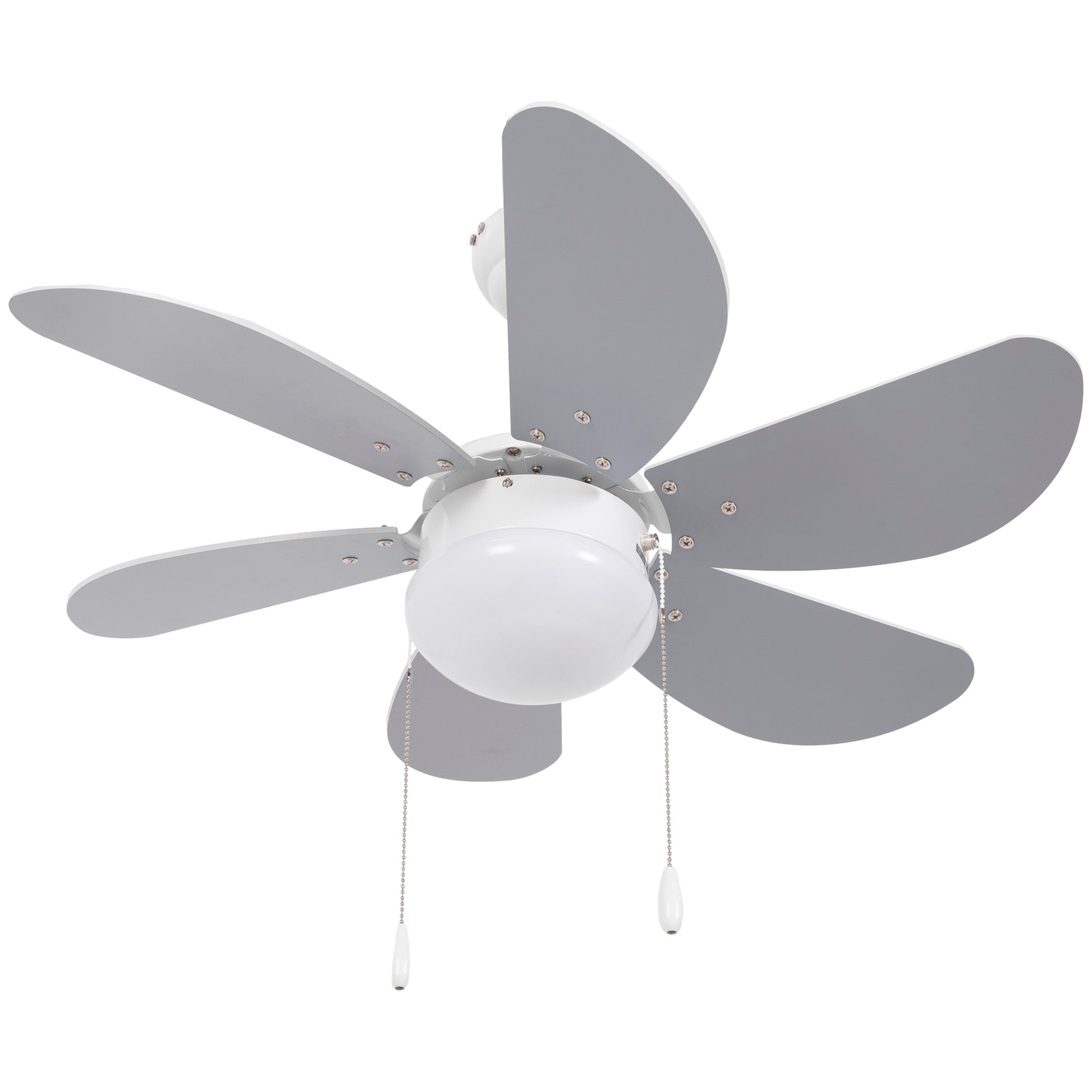 Ceiling Fan with LED Light and Chain Switch, in MDF and Acrylic, Ø76x41.5 cm, Gray and White - Borgè