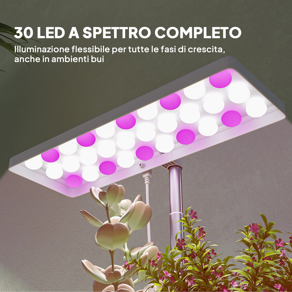 30 LED Plant Grow Lights with 3 Pots, Timer and Dimmable Lighting, 31.8 x 13.4 x 18.6-35.6 cm, White
