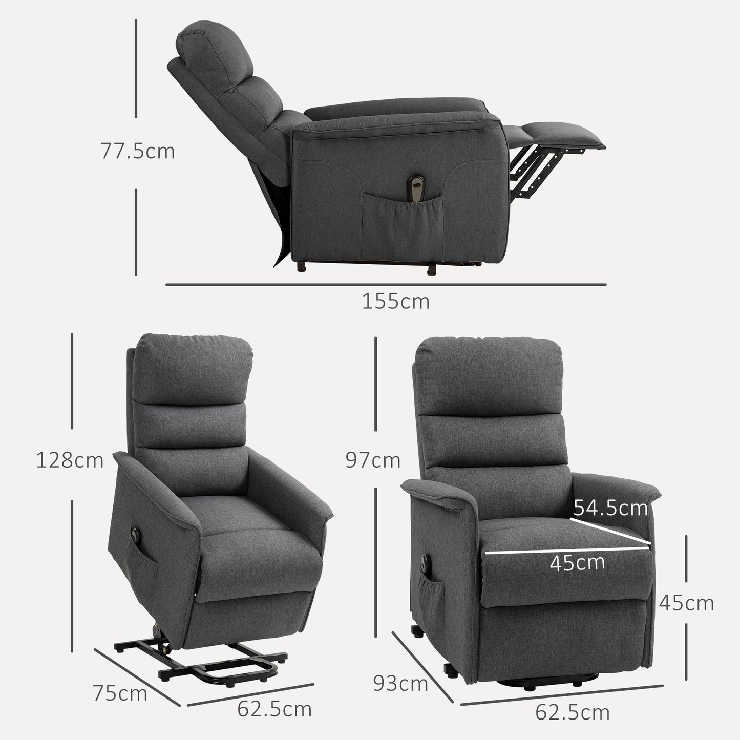 HOMCOM Electric Lift Chair with 8 Vibrating Points, 4 Massage and Heating Modes, Gray - Borgè