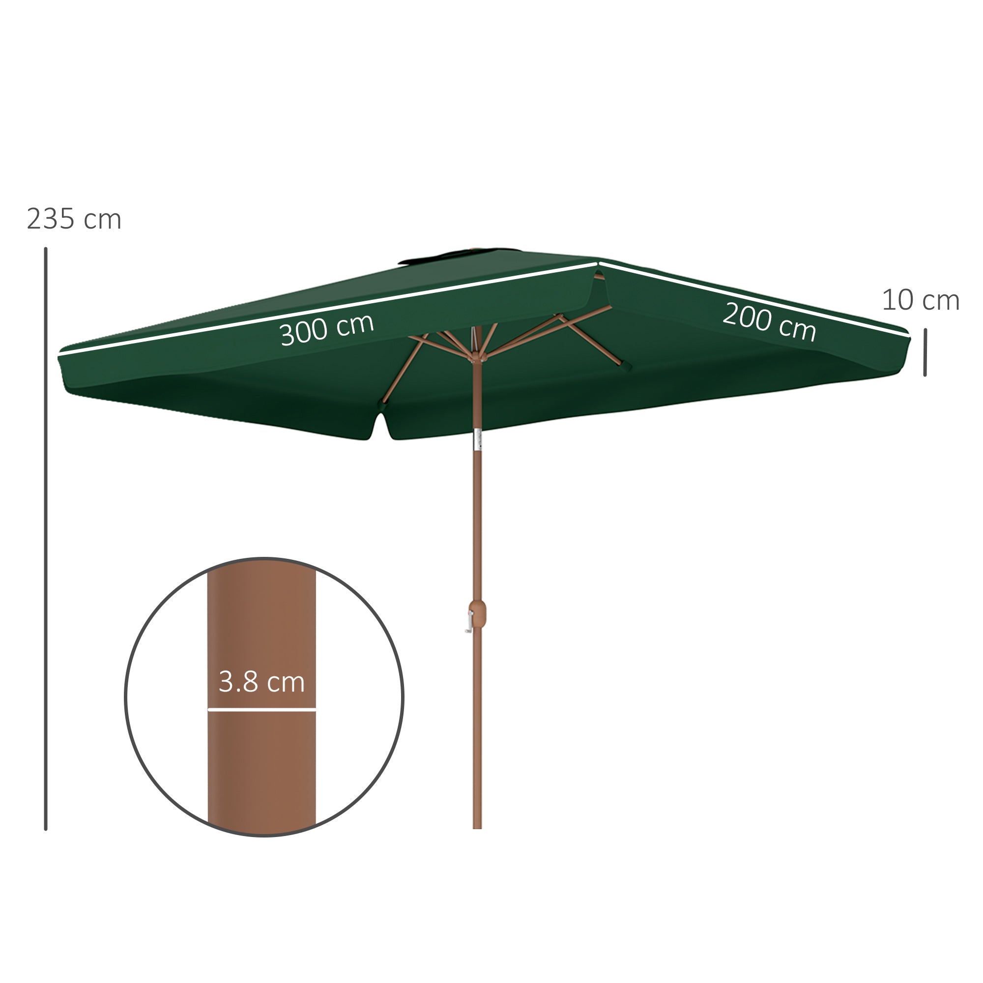 Garden Umbrella 2x3 m with Crank Opening, Tilting and Anti UV 50+, Green