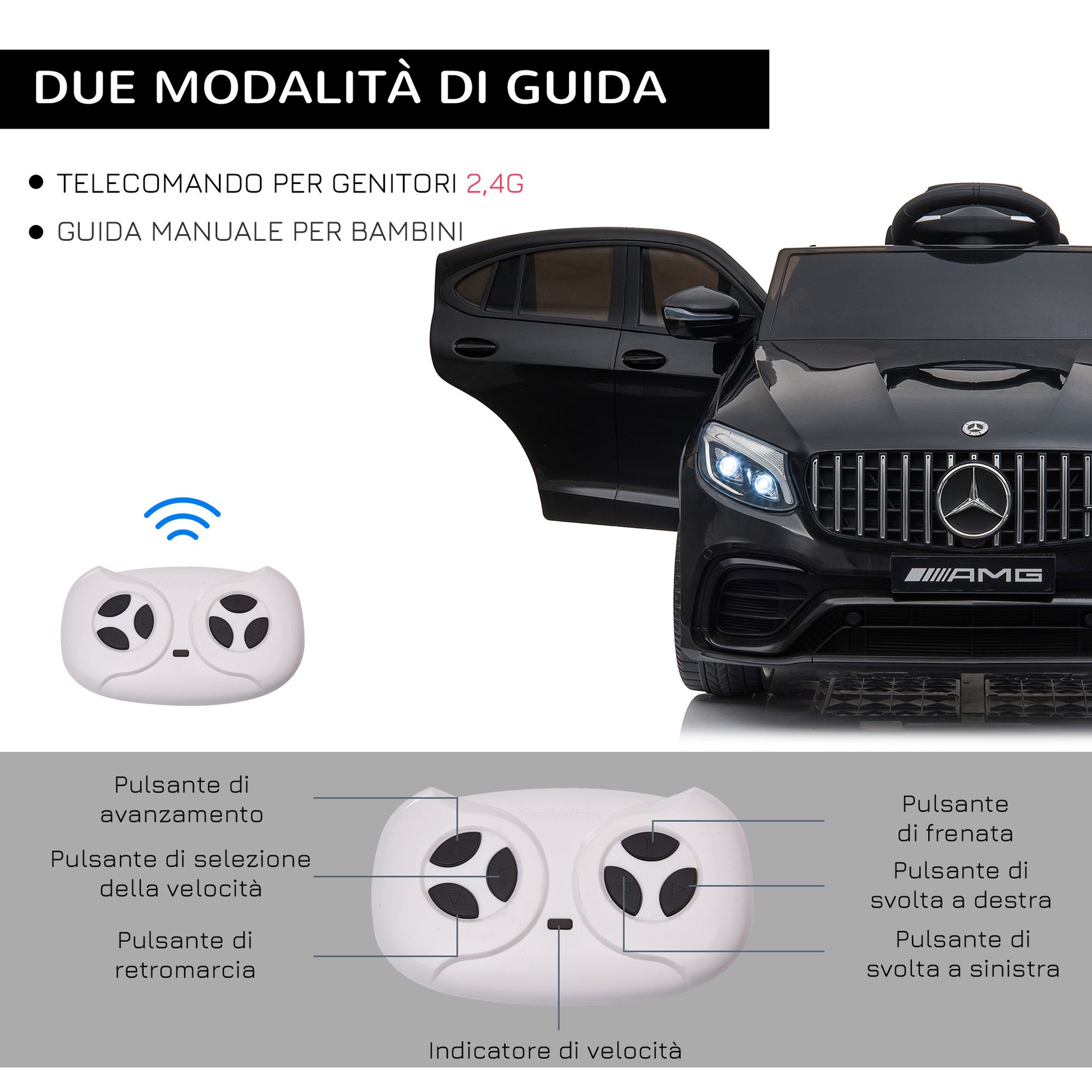 Electric Ride-On Car for Kids 3-5 Years Mercedes with Seat Belt and Remote Control, Black - Borgè