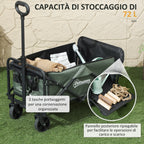 72L Folding Garden Trolley with Opening Panel, in Steel and Polyester, 114x46x65-92 cm, Green