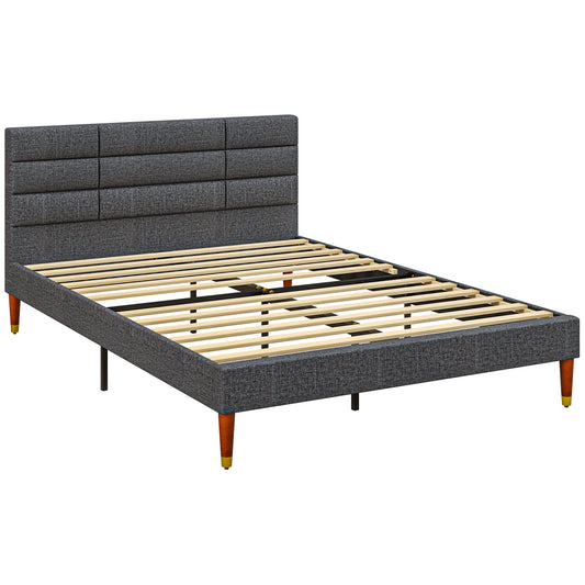 Bed Frame with Headboard, Footboard and Storage Space, in Linen Effect Fabric, 141x207x88 cm, Gray