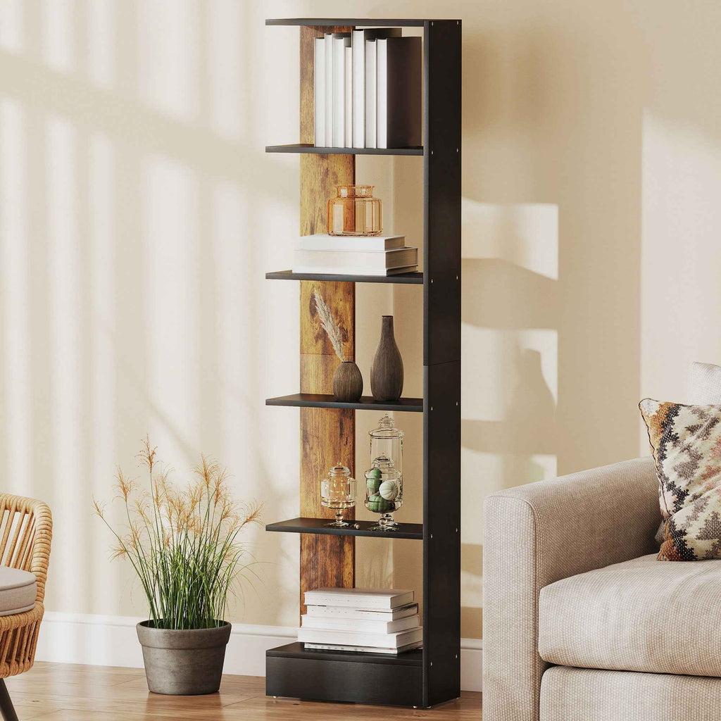 HOMCOM Modern Space-Saving 5-Tier Wooden Bookcase, 45 x 21 x 170 cm, Brown and Black