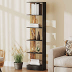 HOMCOM Modern Space-Saving 5-Tier Wooden Bookcase, 45 x 21 x 170 cm, Brown and Black
