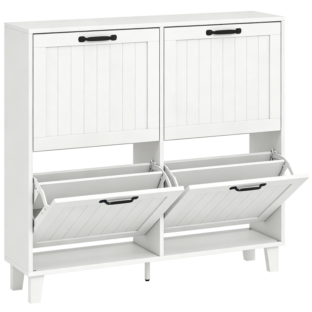HOMCOM Shoe Cabinet, 4 Folding Drawers, Space-Saving with Adjustable Shelves, White