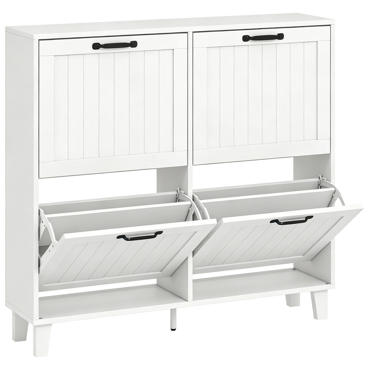 HOMCOM Shoe Cabinet, 4 Folding Drawers, Space-Saving with Adjustable Shelves, White