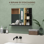 HOMCOM Modern Wall Bathroom Mirror with 4 Wooden Shelves, 45x15x58.5cm, Black - Borgè