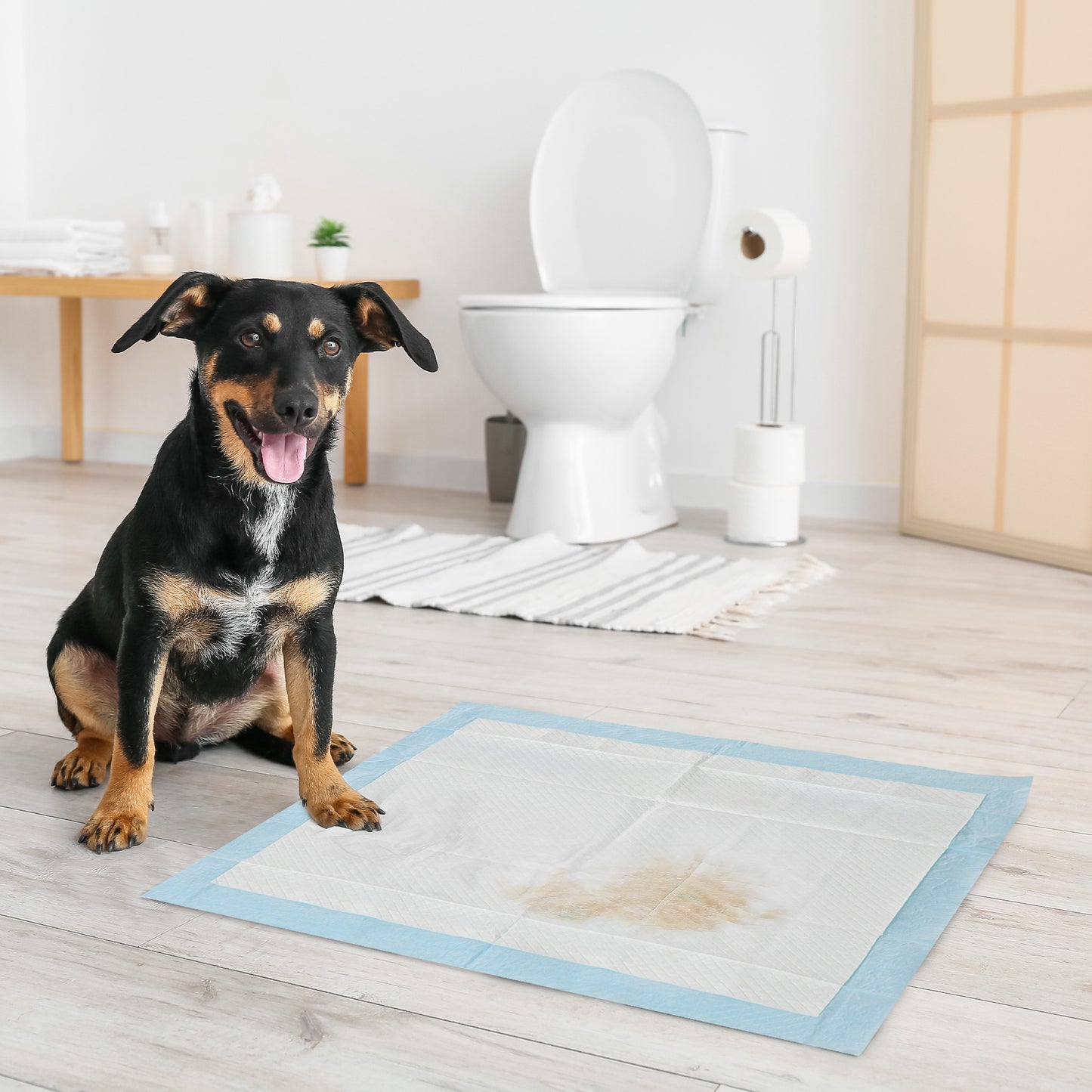 PawHut Set of 80 Hygienic Mats for Dogs with 6 Layers in Non-Woven Fabric, Paper and PE, 60x60 cm, Blue and White