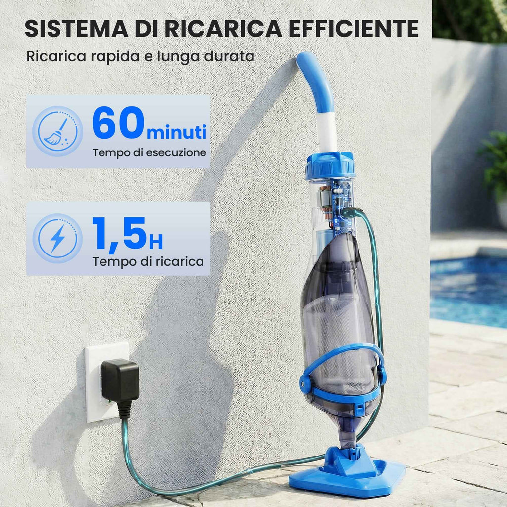 Outsunny Cordless Pool Vacuum Cleaner with Brush and Filters, Made of ABS and Aluminum, 90x24x13.5 cm, Blue