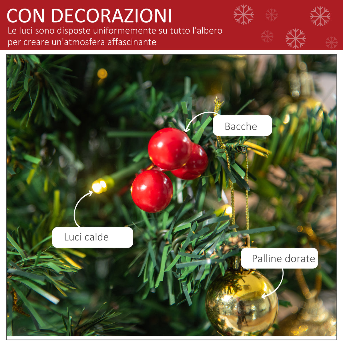 HOMCOM Small Christmas Tree 60cm with 15 LED Lights and Decorations