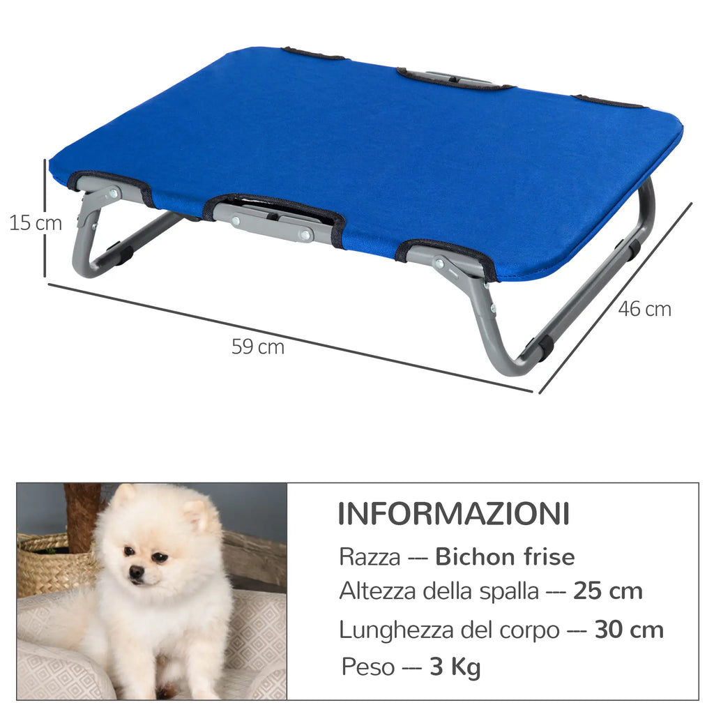 Raised and Foldable Dog Bed for Indoor and Outdoor Use, 59x46x15 cm, Blue - Borge' Group Limited