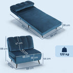 Folding Convertible Sofa Bed with Adjustable Backrest, Blue