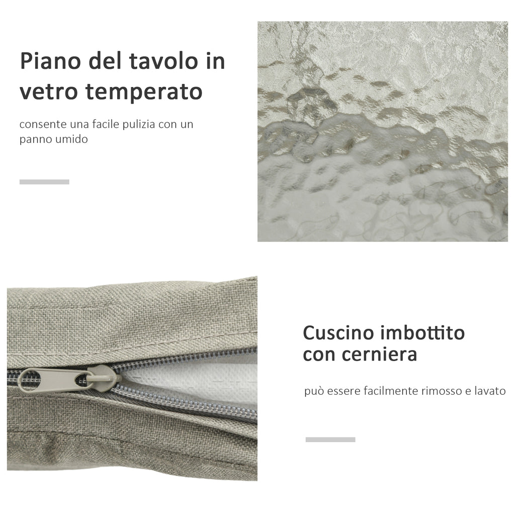 Outdoor Set with Glass Coffee Table and 2 Rattan Garden Chairs Boho Style, Coffee