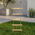 5-Rung Ladder for Children Ages 3-8 Years, with Buckles and Straps, Made of Wood and PE, Wood Color