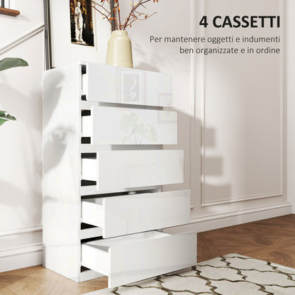 Modern 5-Drawer Anti-Tip Wooden Chest of Drawers, 55x33x100 cm, Glossy White