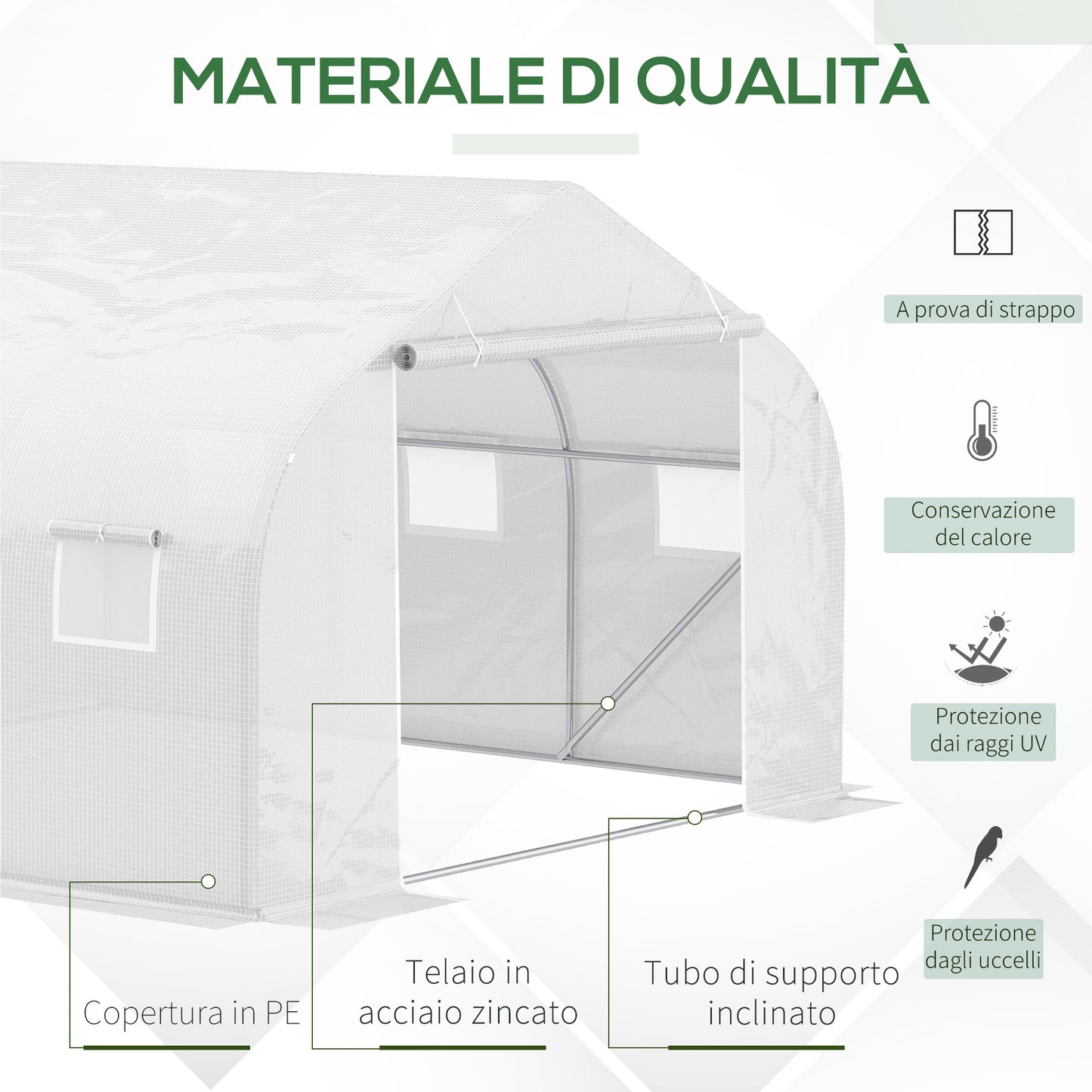 Outsunny garden greenhouse tunnel in pe with iron tubes, 4.5x3m, white - Borgè