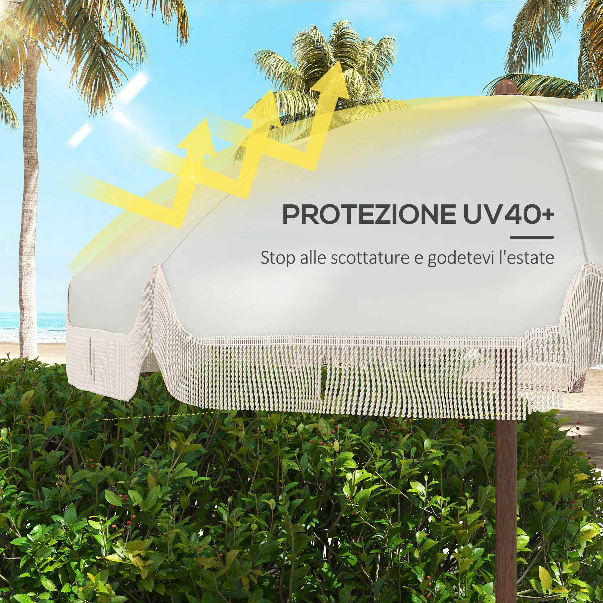 Outsunny Space-Saving Beach Umbrella with UV40+ Protection and Carrying Bag, Light Grey