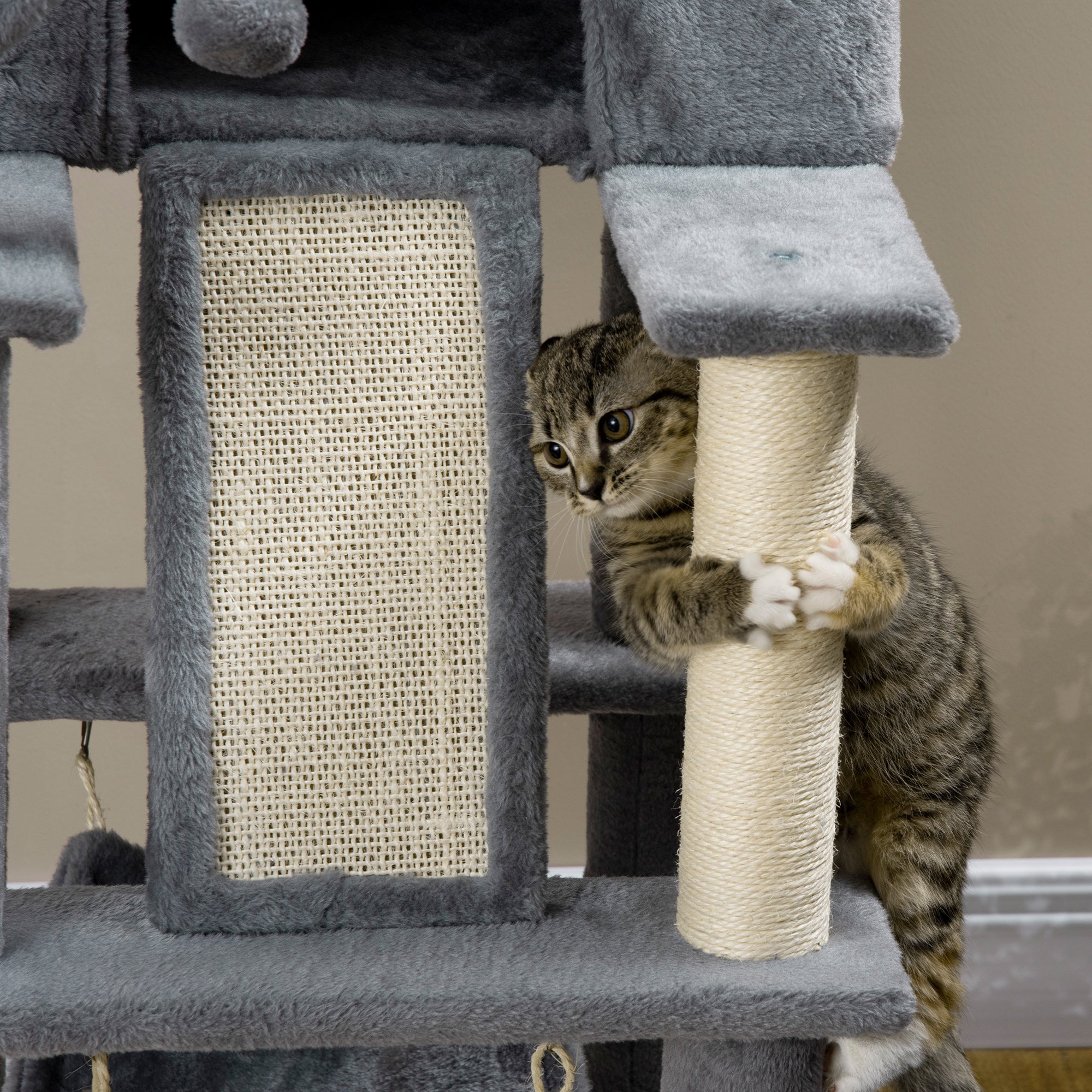 Cat Tree with Sisal Poles, House, Bed and Hammocks, 48x48x140cm, Grey
