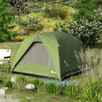 Waterproof 3-Person Camping Tent with Pocket, Lantern Hook and Bag, 2x2x1.35m, Green
