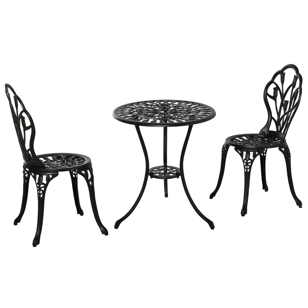 Garden Set : 3-Piece Aluminum Garden Set with 2 Chairs 42.5x47.5x89 cm and Round Coffee Table Ø60x67 cm, Black - Borgè