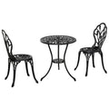 Garden Set : 3-Piece Aluminum Garden Set with 2 Chairs 42.5x47.5x89 cm and Round Coffee Table Ø60x67 cm, Black - Borgè