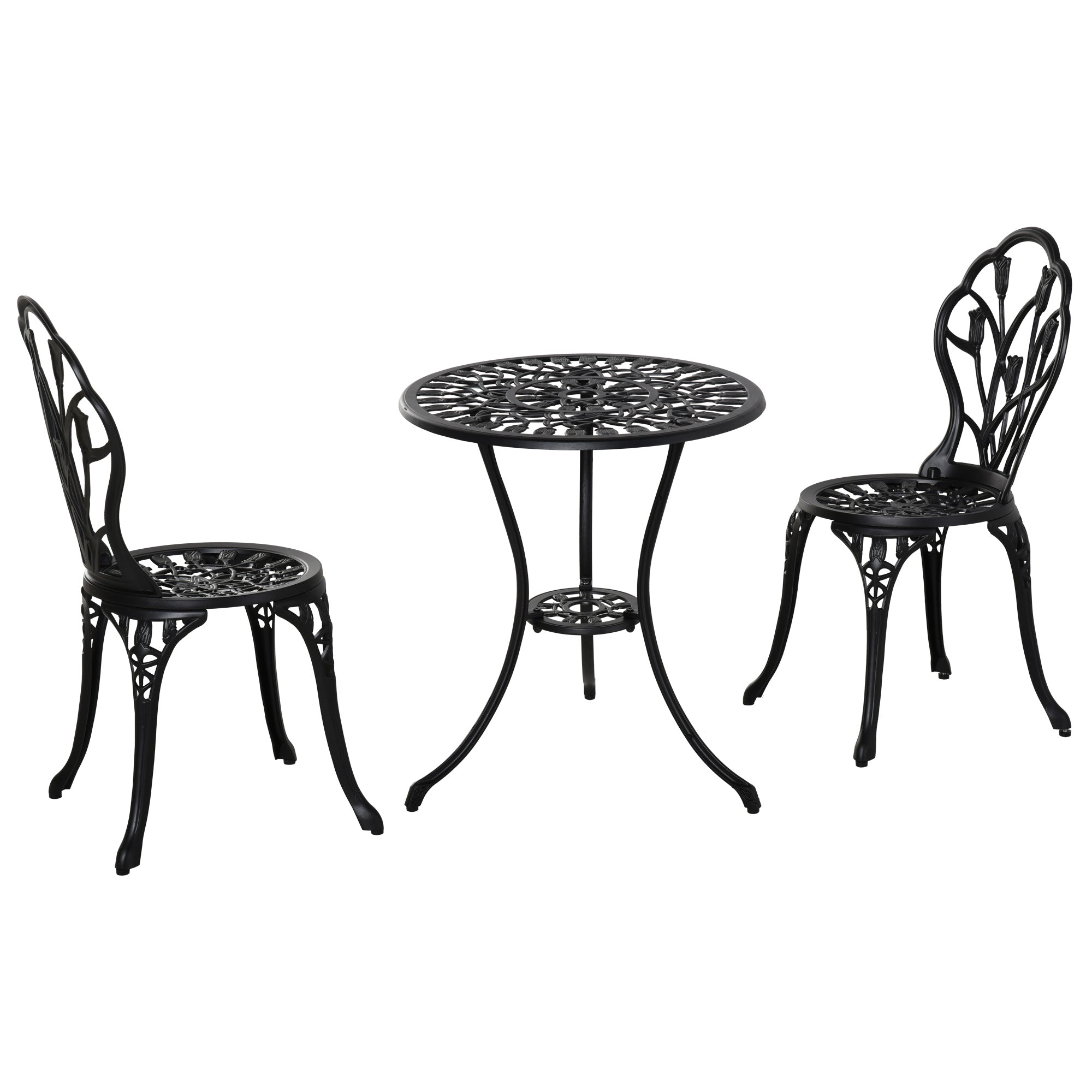 Garden Set : 3-Piece Aluminum Garden Set with 2 Chairs 42.5x47.5x89 cm and Round Coffee Table Ø60x67 cm, Black - Borgè