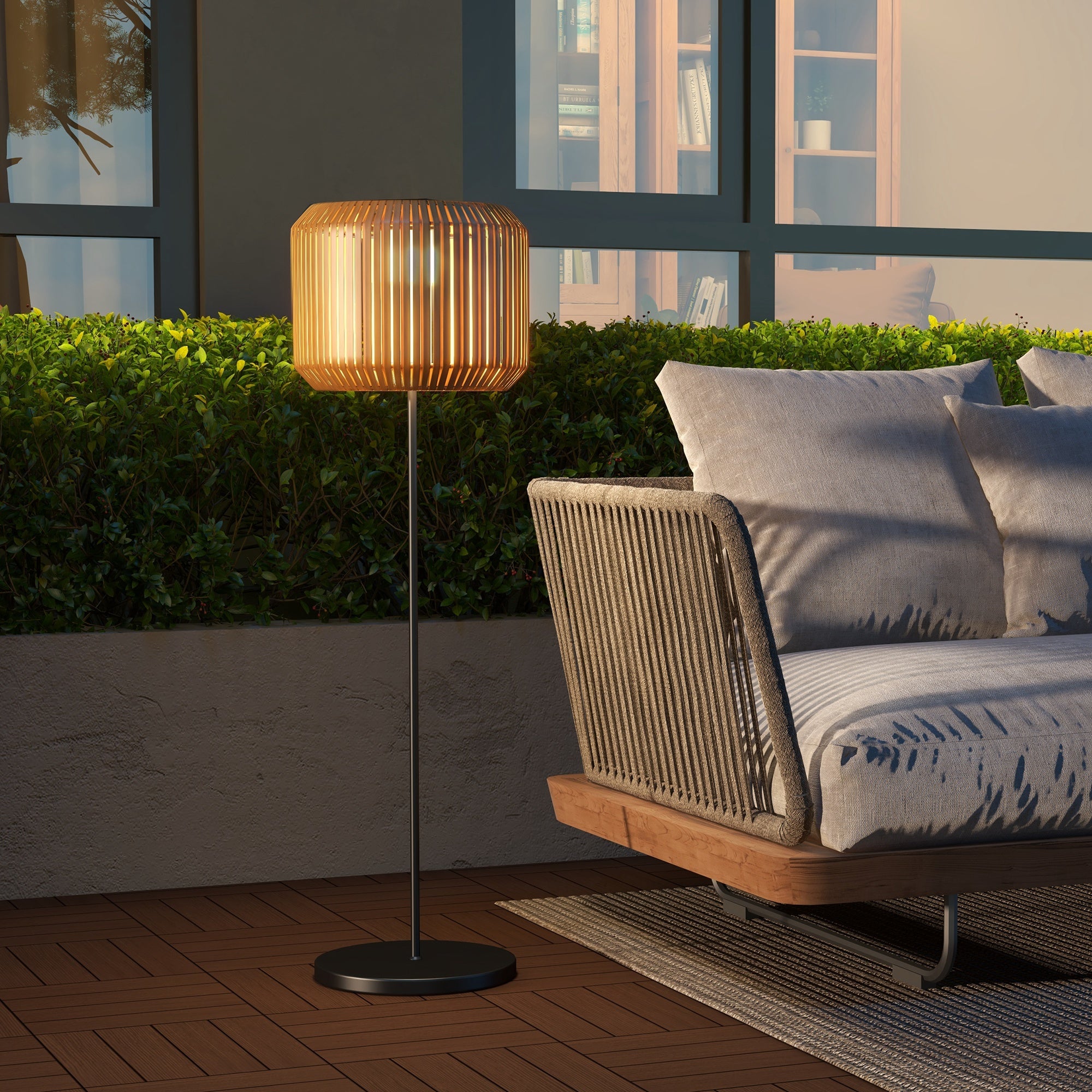 Solar Garden Lamp with LED Lighting, in Steel and PE Rattan, Ø34x130 cm, Yellow