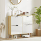 Slim Modern Shoe Rack with 4 Tilting Drawers for 20 Pairs of Shoes, 105x24x92.5 cm, White