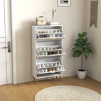Slim Shoe Rack for 18 Pairs of Shoes with 3 Drop-Down Drawers and Adjustable Shelves, 60x24x128 cm, White