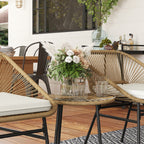 3 Piece PE Rattan and Steel Garden Set with 2 Chairs with Cushions and Round Table, Multicolor