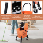 Professional Cleaning Trolley 26L Capacity Removable Wringer with Wheels 44 × 36 × 90cm Orange