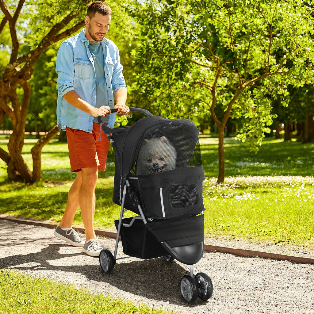 Folding Dog Stroller with Swivel Wheels and Brake, 75x45x97 cm, Black