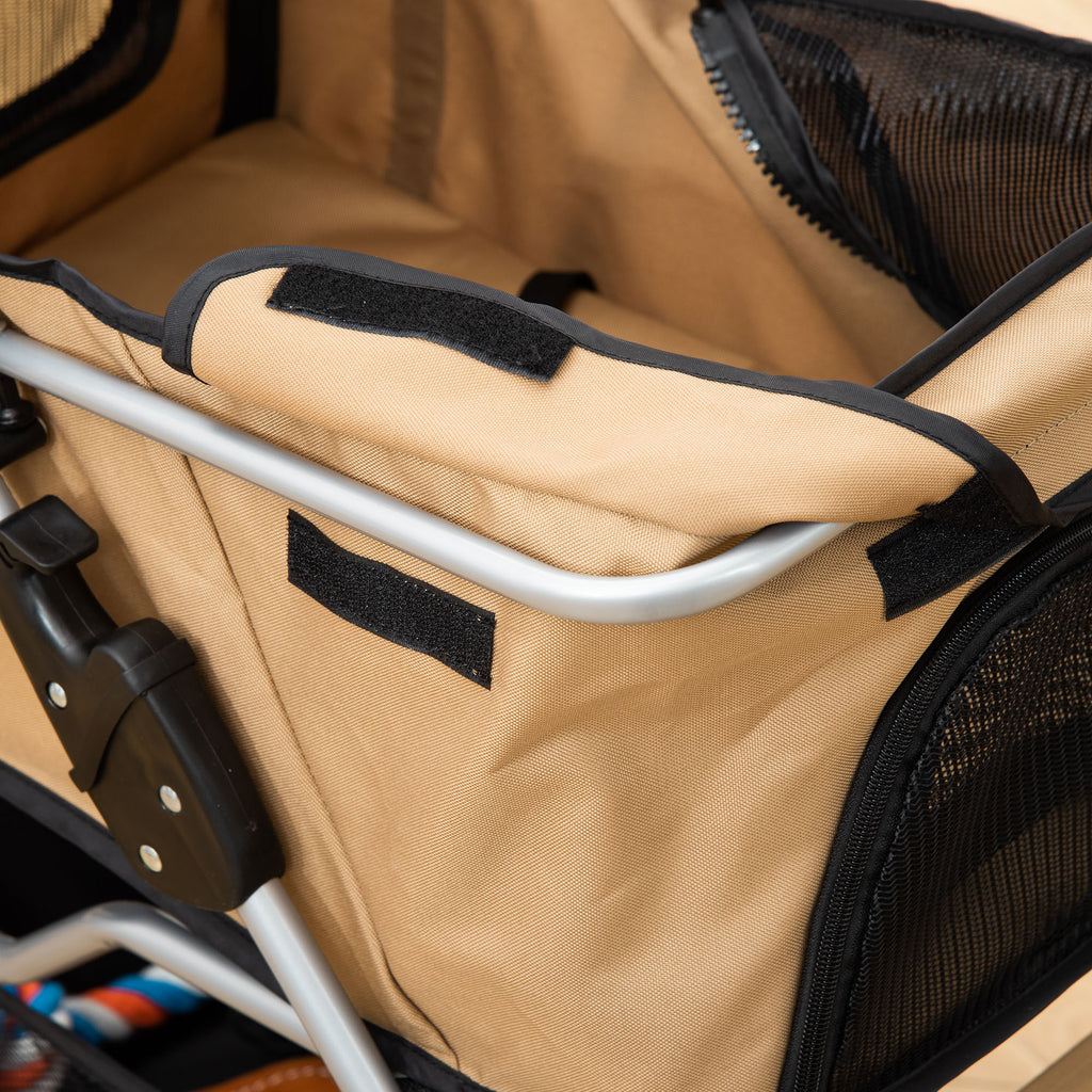 Foldable Dog Stroller for Small and Mini Dogs with Basket and Cup Holder, 75x46x94 cm, Coffee