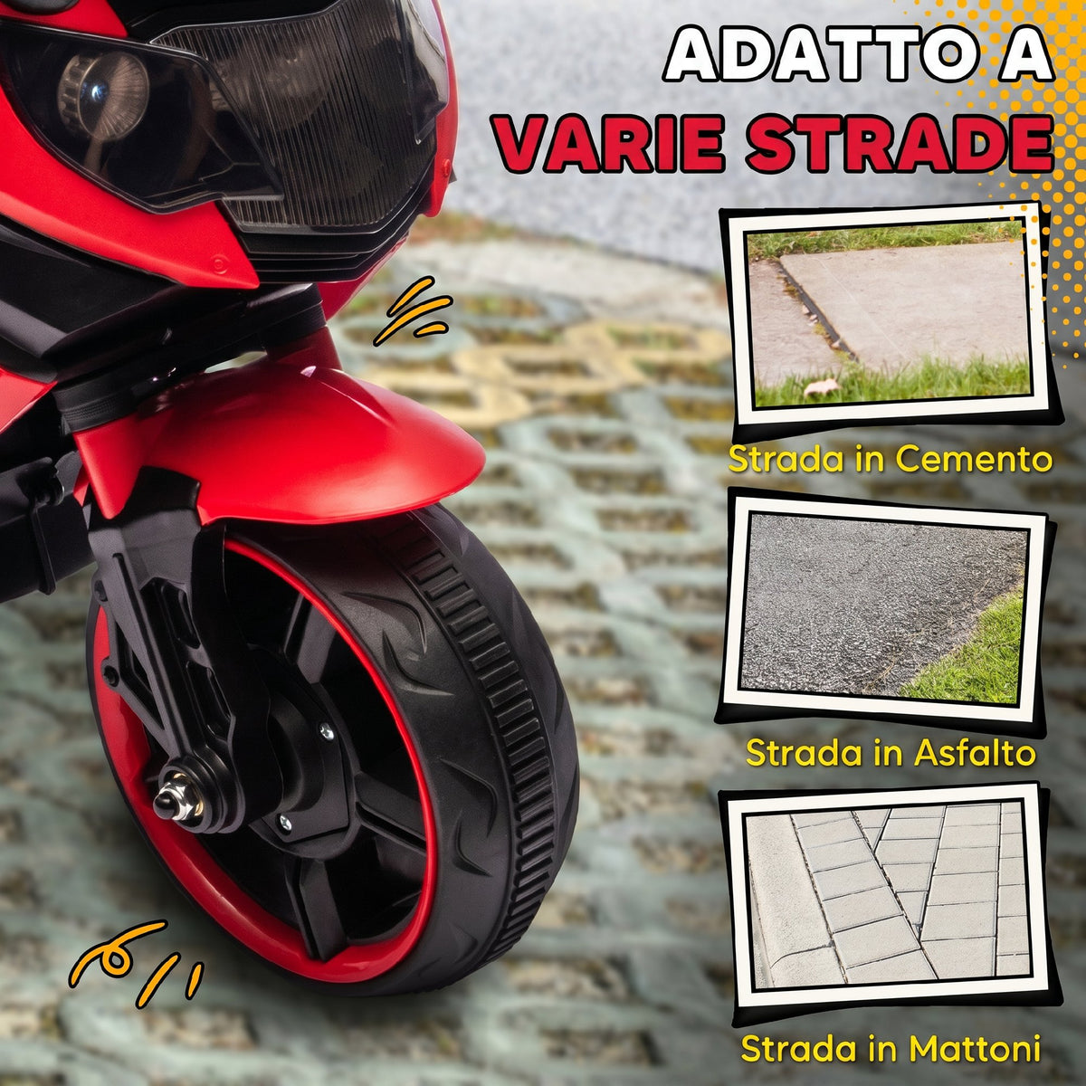 AIYAPLAY Electric Motorcycle for Children 18-36 Months, 6V, with Removable Wheels, Built-in Headlights and Music, Red