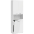 2-Door Bathroom Cabinet with Drop-Leaf Laundry Basket and Open Shelf, 60x30x174 cm, Wood, White