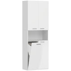 2-Door Bathroom Cabinet with Drop-Leaf Laundry Basket and Open Shelf, 60x30x174 cm, Wood, White