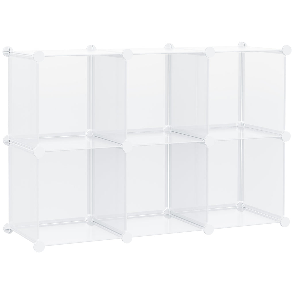 Mobile Space-saving Modular Shoe Rack, 6 Cubes in PP Plastic, 65x32x162 cm, Transparent