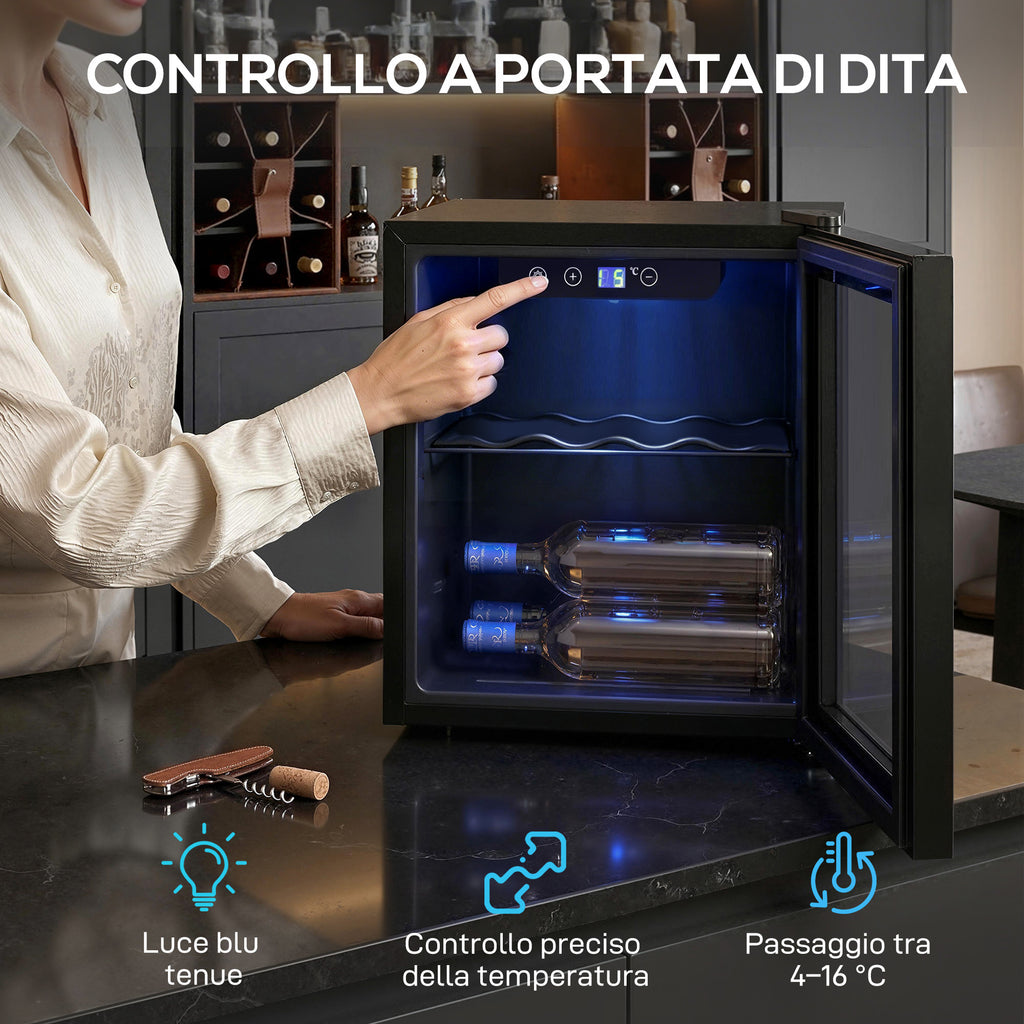 12-Bottle 36L Wine Cooler, Adjustable Temperature 4-16°C with UV-Resistant Glass, Black