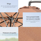 Decentralized Umbrella with 6 Ribs with Crank and Cross Base, in Metal and Polyester, Ø292x247 cm, Coffee