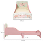 Children's Bed for 3-6 Years with Raised Edges, Slats and Animal Print, 140x70 cm, Pink