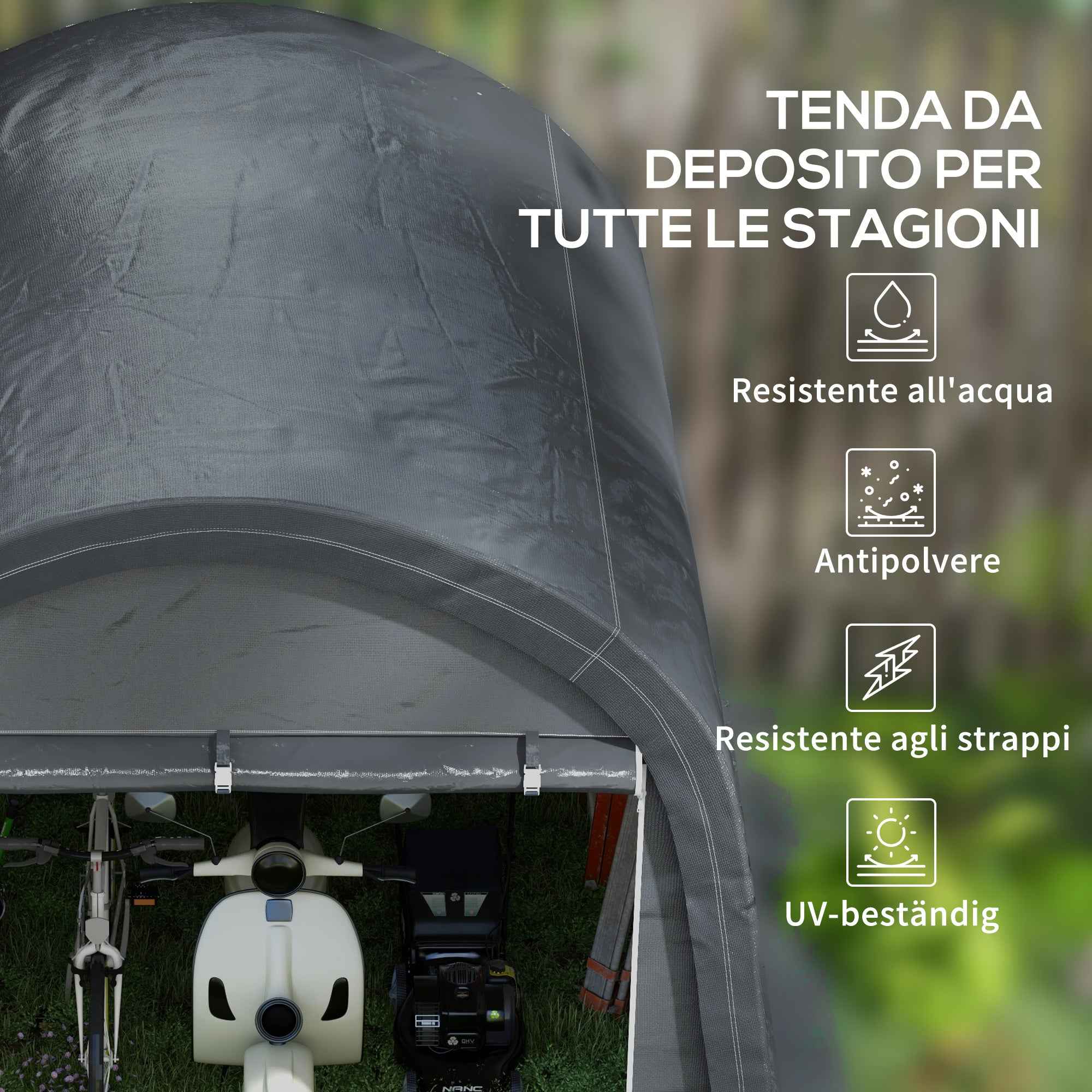 Outsunny Garden Tent for Motorcycles, Bicycles and Tools with 2 Zip Entrances, Made of Steel and PE, 300x300x235 cm, Grey