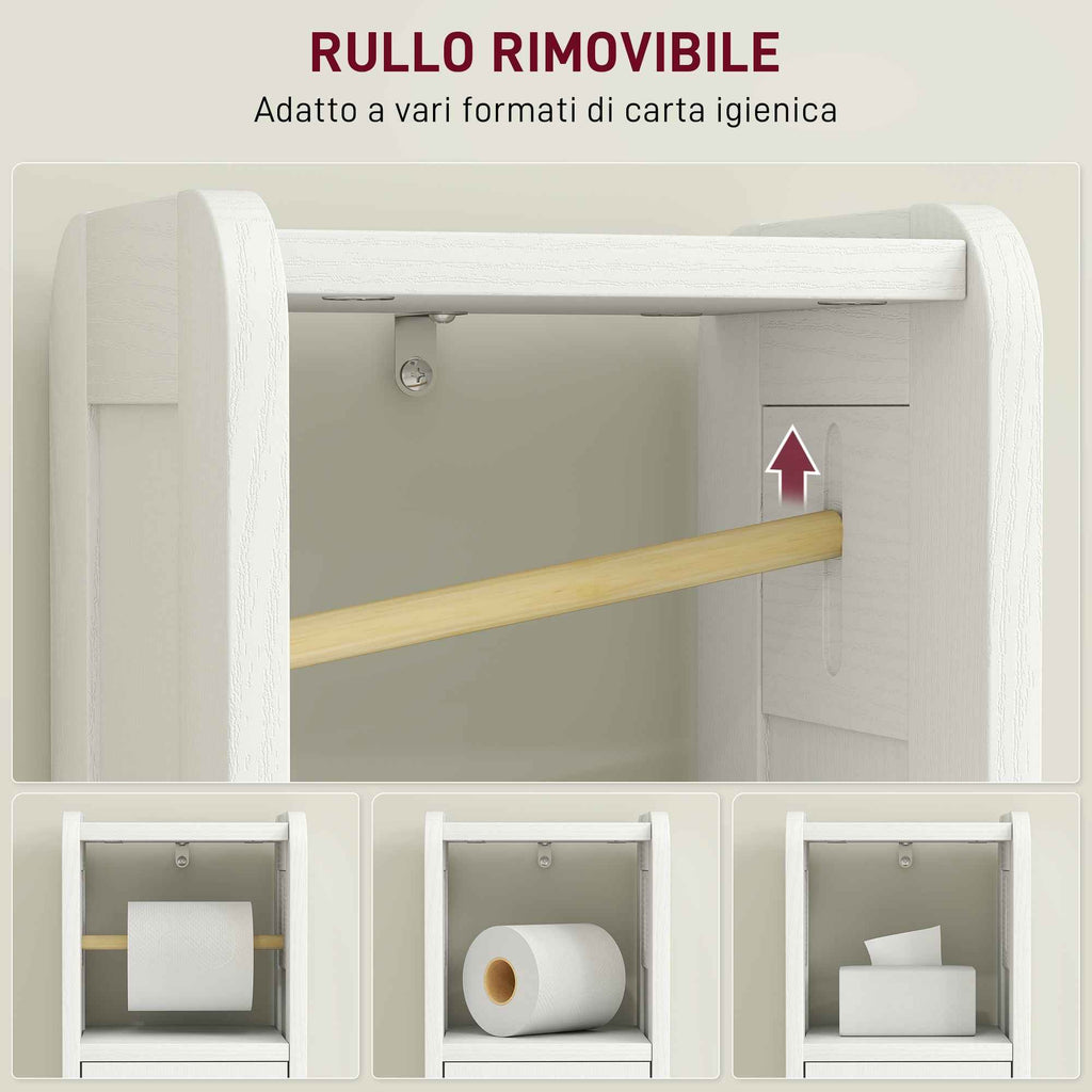 HOMCOM Wooden Toilet Paper Holder Cabinet with Adjustable Internal Shelf, 21x20x79 cm, White