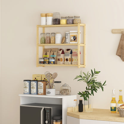 Bathroom Shelf with 3 Shelves Adjustable in 5 Positions, in Bamboo, 60x15x50 cm, color Wood