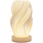 3-Color Wavy Table Lamp with USB Port, ABS and Rubber, Ø12x20 cm, White and Wood Color