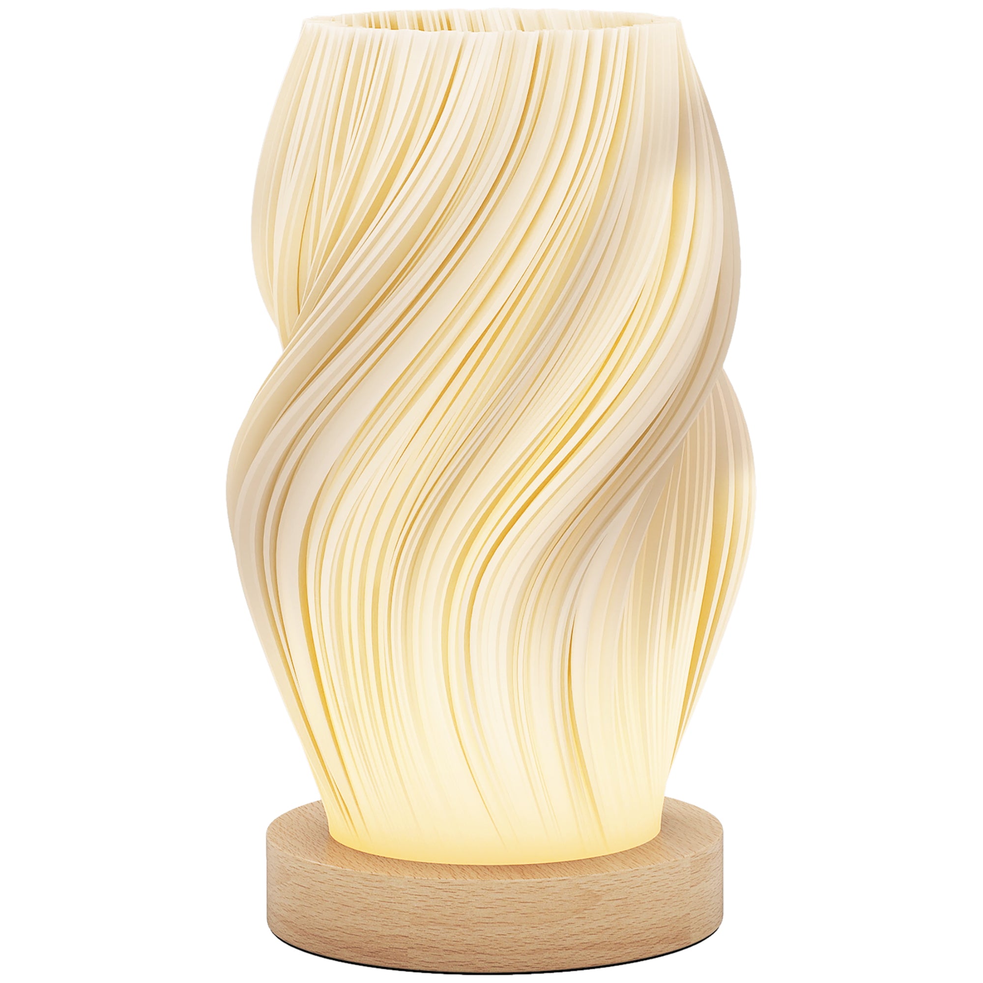 3-Color Wavy Table Lamp with USB Port, ABS and Rubber, Ø12x20 cm, White and Wood Color