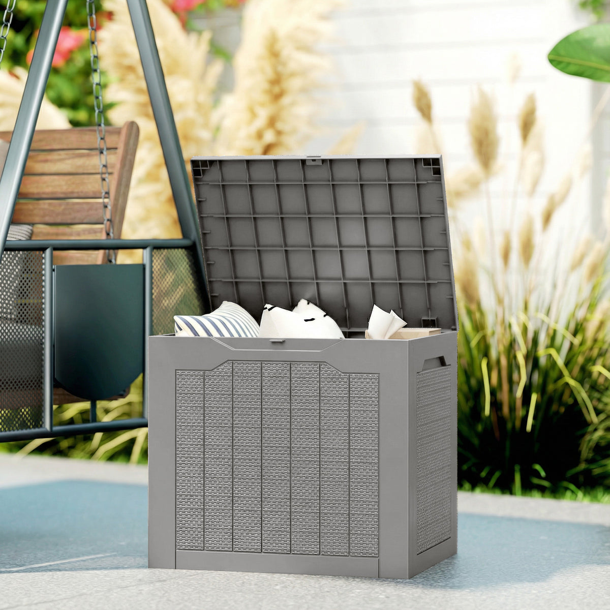 Outsunny Waterproof Garden Storage Box with Handles, PP, 56x41x50 cm, Khaki