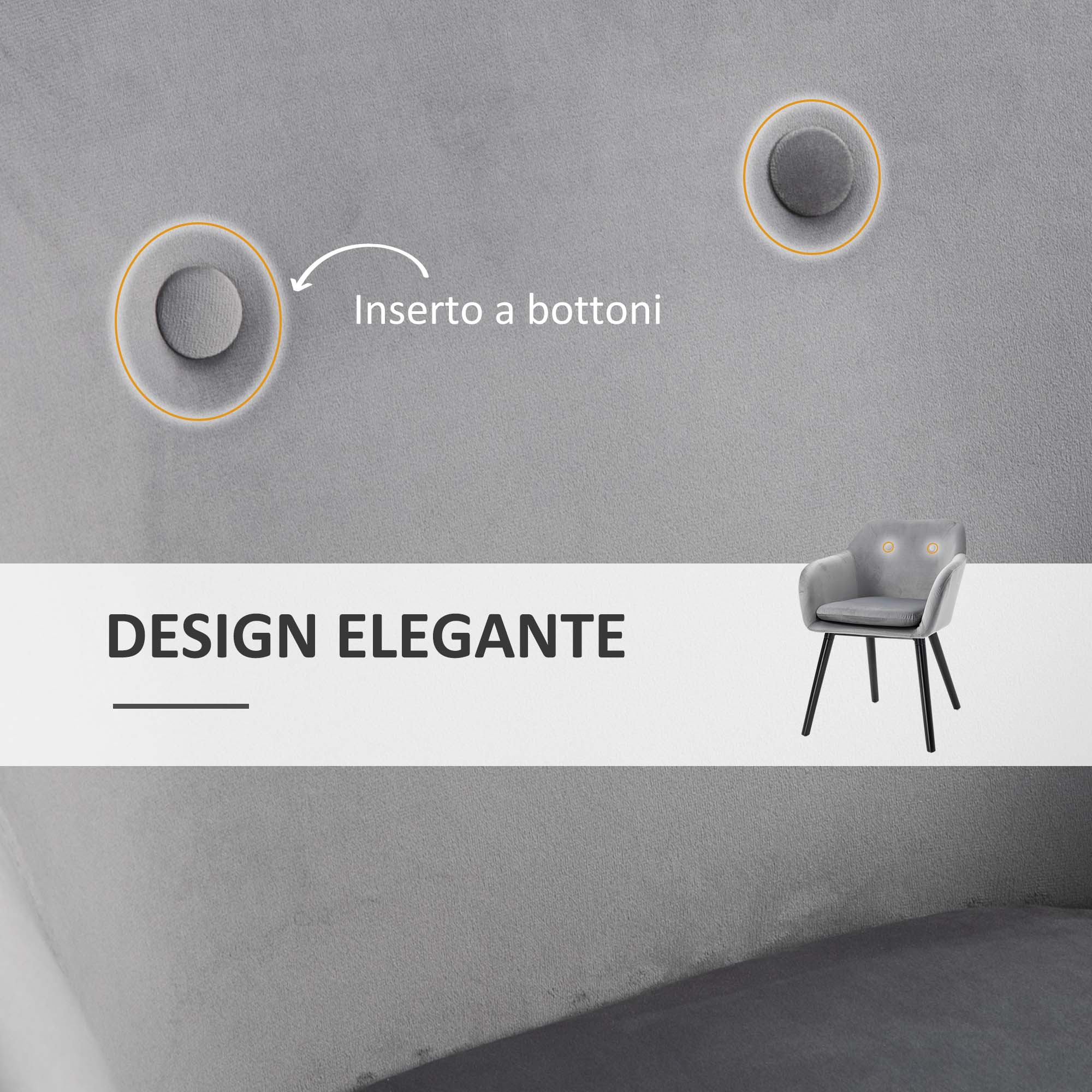Homcom set of 2 chairs per dining room with padded and velvet armrests, 54x56x74cm, gray - Borgè
