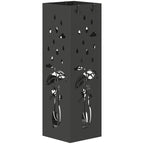 HOMCOM Modern Umbrella Stand with Drip Tray and Metal Hooks, 15.5x15.5x49 cm, Black